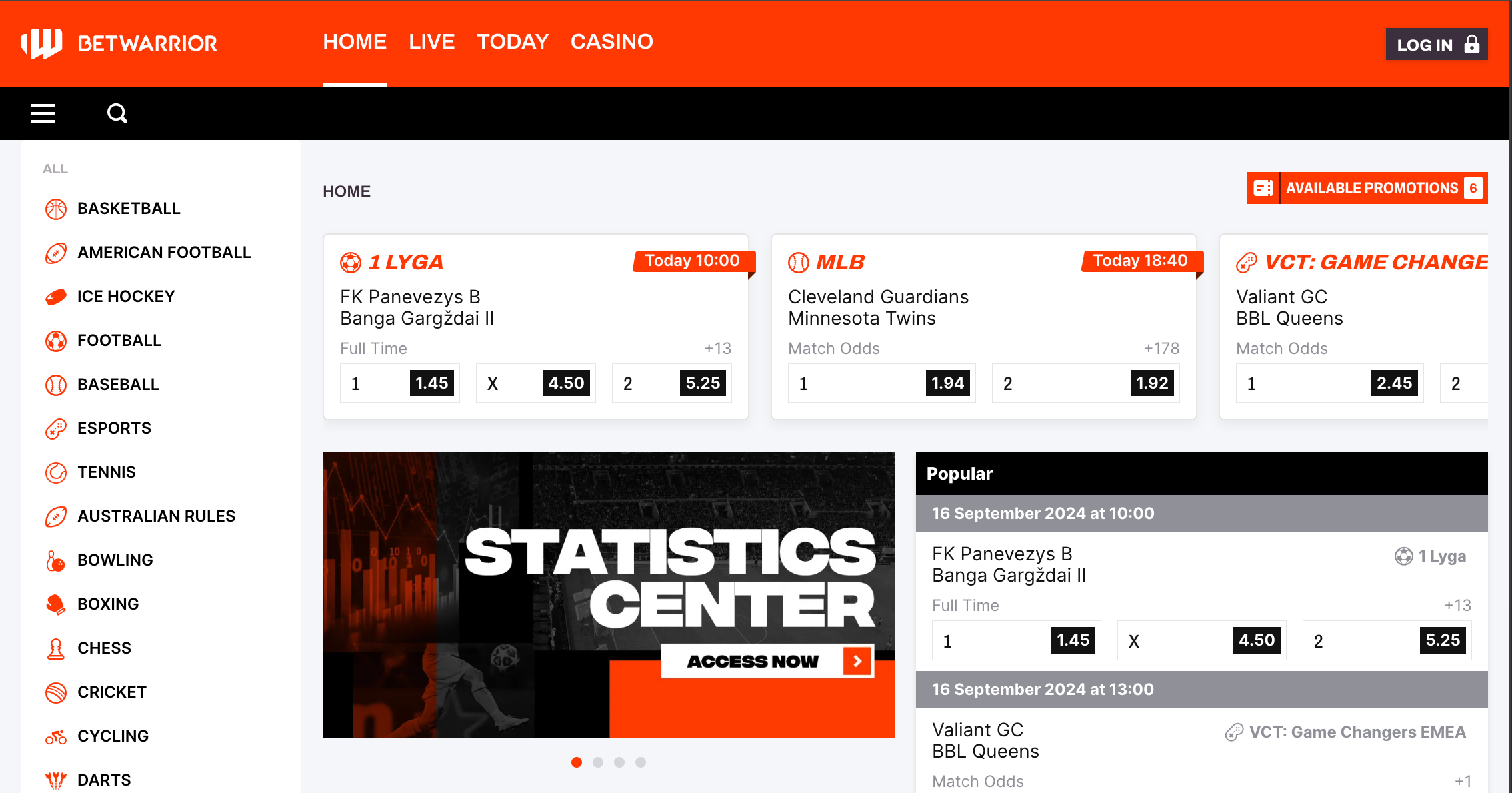 BetWarrior interface