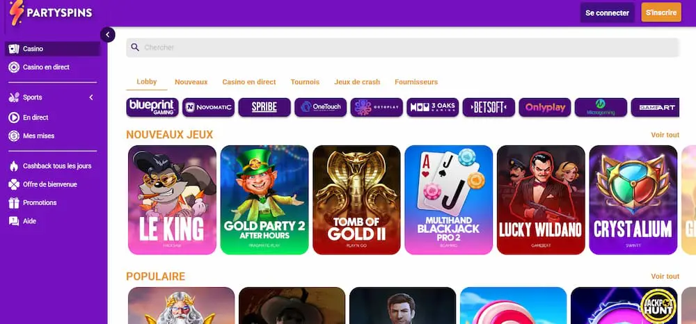 PartySpins interface