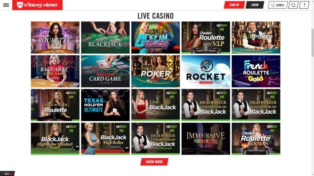 Vegas Hero interface